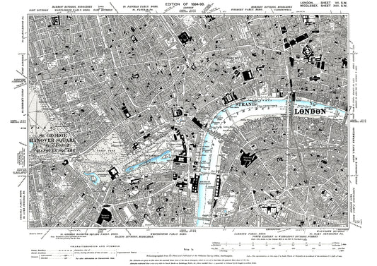 Whitehall, Bloomsbury, Finsbury, Lambeth, old map London 1896, 7SW