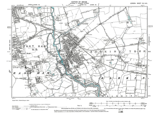 Barking, East Ham, Little Ilford, old map London 1896, 8NE