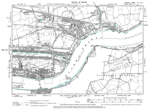 North Woolwich, Royal Albert Dock, East Ham Level, old map London 1896, 8SE