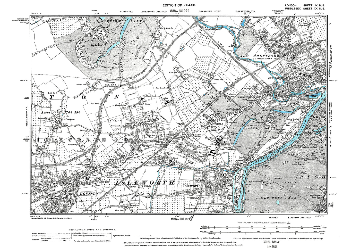 Isleworth, Hounslow, Brentford (west), old map London 1896, 9NE – Old ...