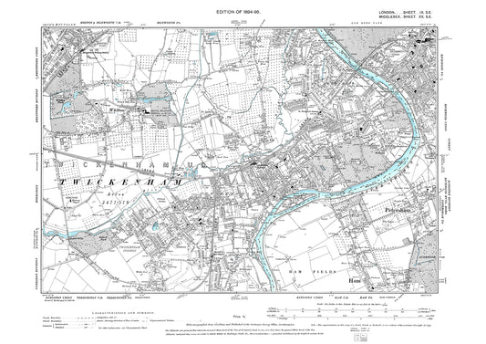 Twickenham, Whitton, Richmond (west), old map London 1896, 9SE