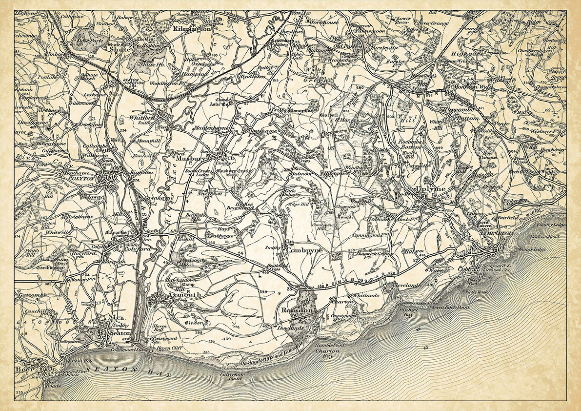 Lyme Regis in 1898, showing the town and the surrounding area