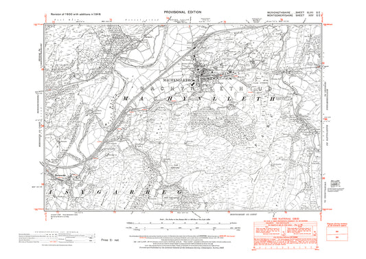 Machynlleth, Derwen-las, old map Montgomery 1949: 25SE