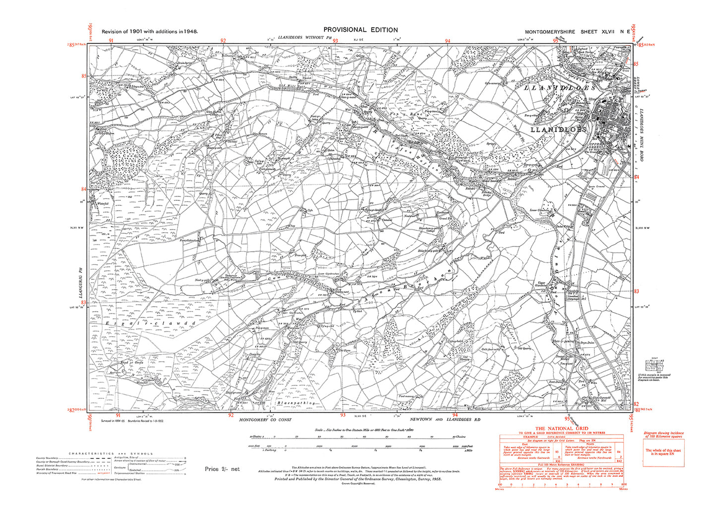 Llanidloes, old map Montgomery 1948: 47NE