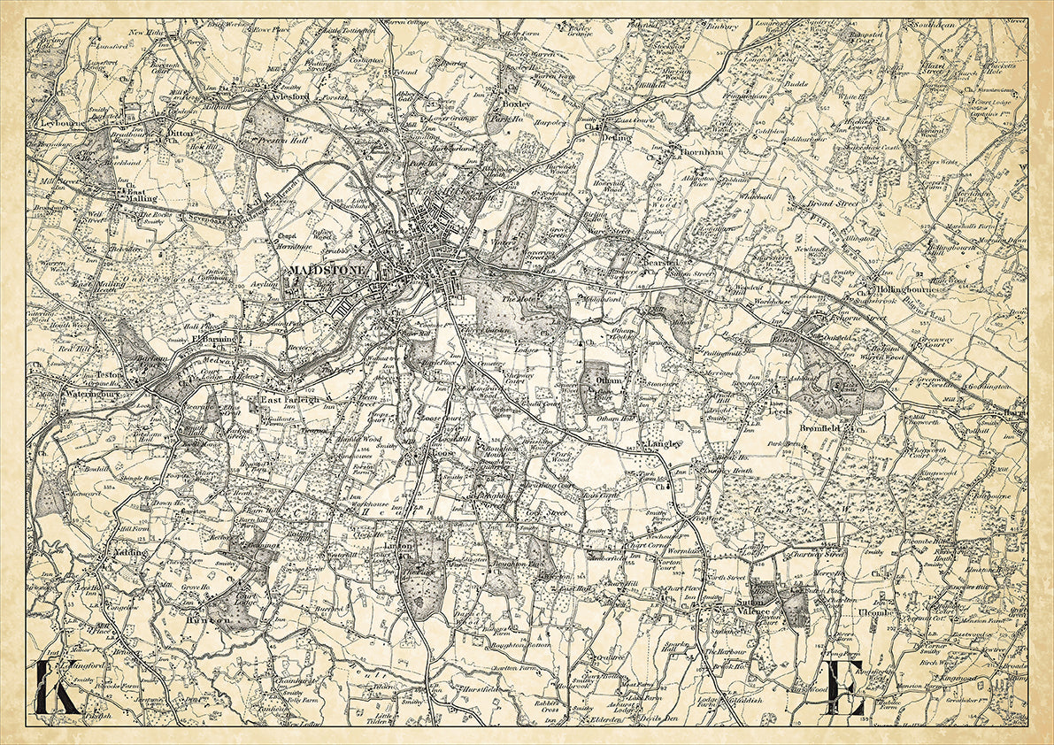 Maidstone in 1898, showing the town and the surrounding area