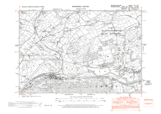 Corwen, Carrog, old map Merionith 1949: 8SW