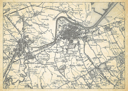 Middlesbrough in 1898, showing the town and the surrounding area