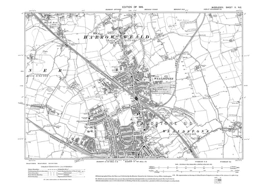 Wealdstone, Harrow Weald, Harrow on the Hill (north), Middlesex in 1916 : 10NE