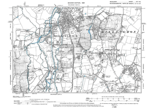 Uxbridge, Hillingdon, Cowley, Colham Green, Pield Heath, Middlesex in 1897 : 14NE