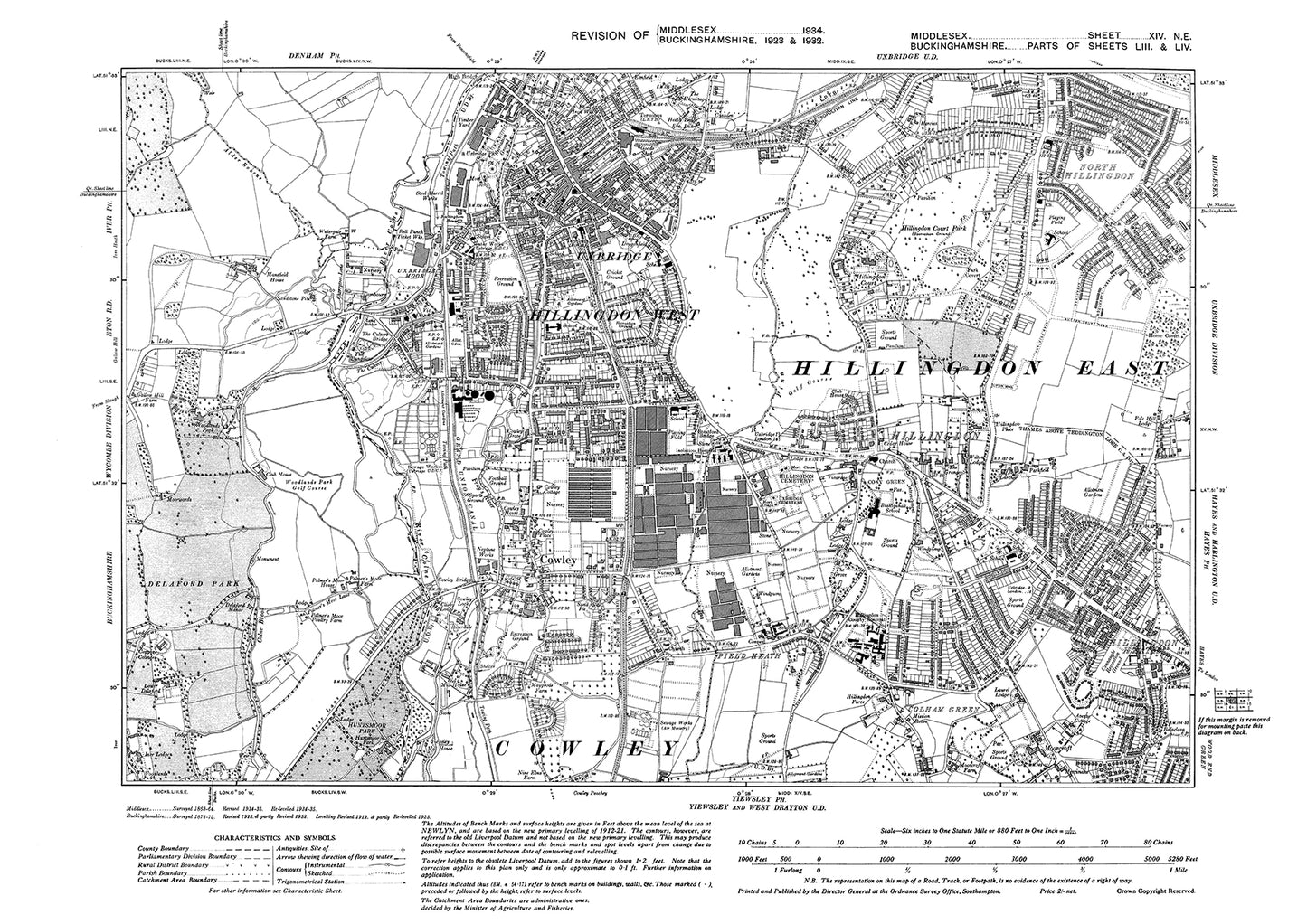 Uxbridge, Hillingdon, Cowley, Colham Green, Pield Heath, Middlesex in 1934 : 14NE