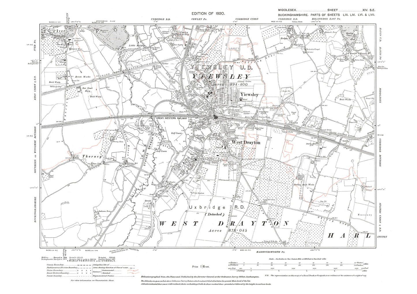 West Drayton, Yiewsley, Thorney, Middlesex in 1920 : 14SE