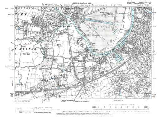 Thames Ditton, East Molesey, West Molesey (east), Long Ditton, Surbiton (west), Hampton Court, Middlesex in 1898 : 25SE