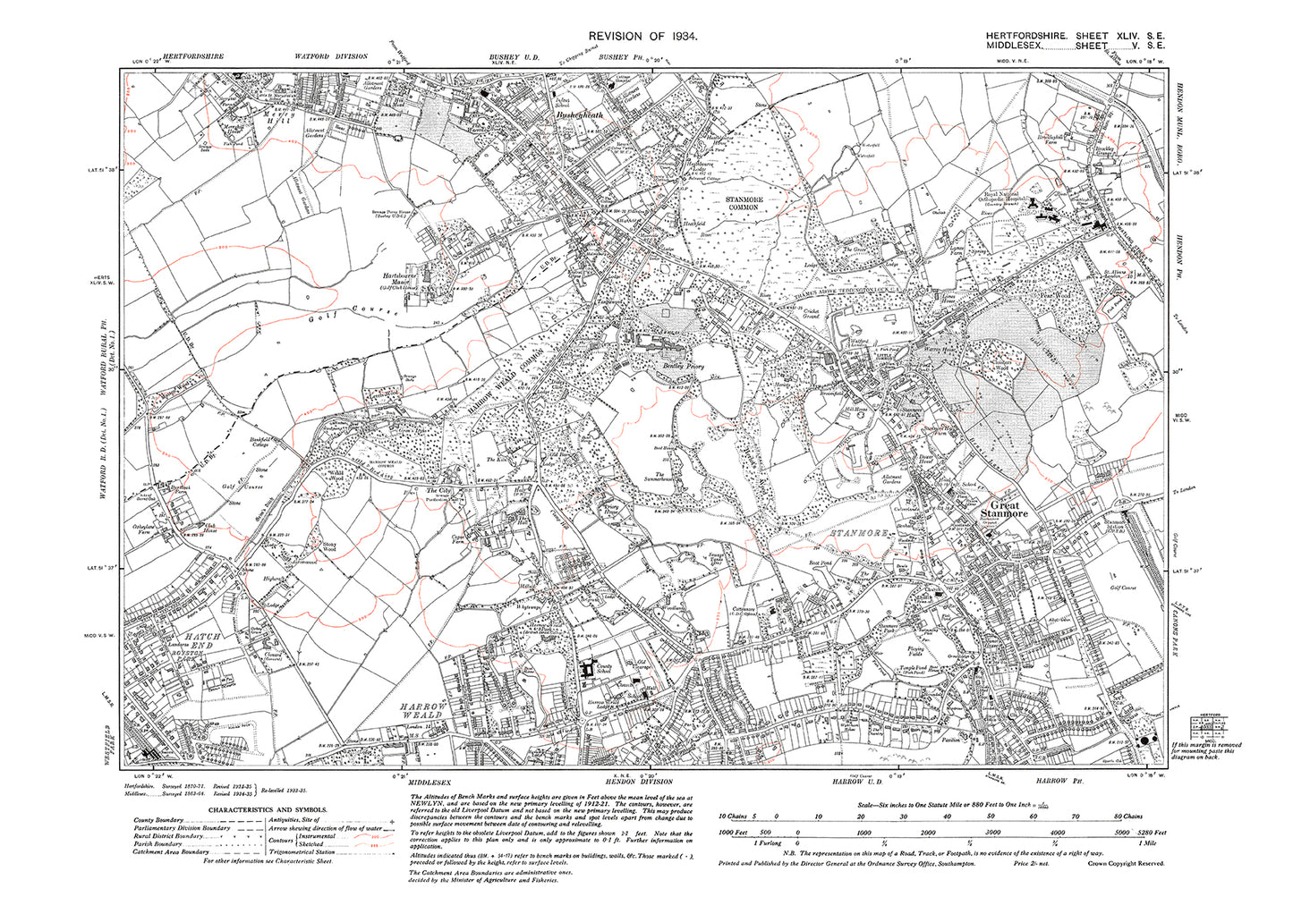 Busheyheath, Stanmore, Harrow Weald (north), Hatch End (east), Middlesex in 1934 : 5SE