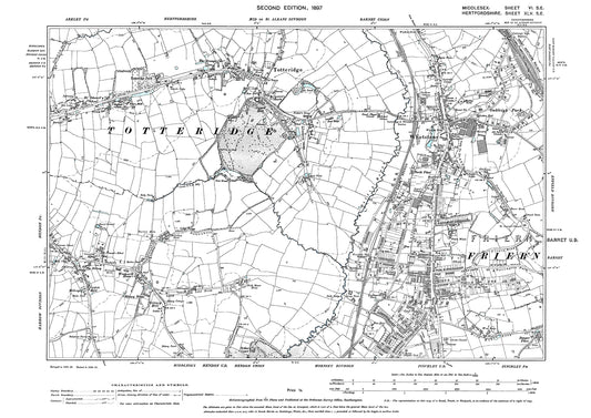 Friern Barnet (west), Totteridge, Whetstone, Bittacy Hill (site of Inglis Barracks), Middlesex in 1898 : 6SE