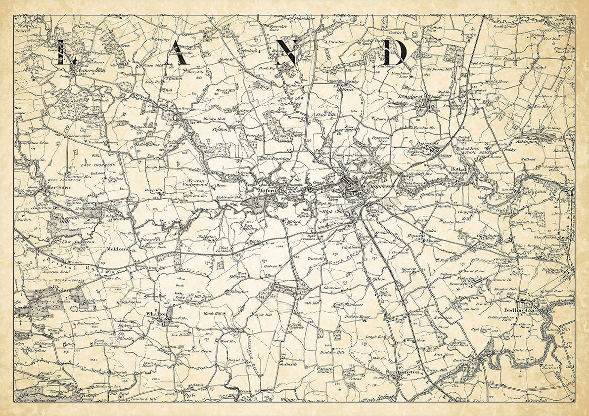 Morpeth in 1898, showing the town and the surrounding area