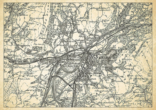 Neath in 1898, showing the town and the surrounding area