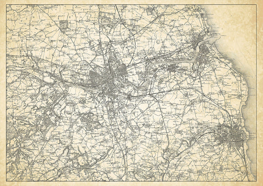 Newcastle and Sunderland in 1898, showing the town and the surrounding area