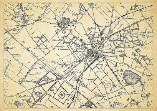 Newmarket in 1898, showing the town and the surrounding area