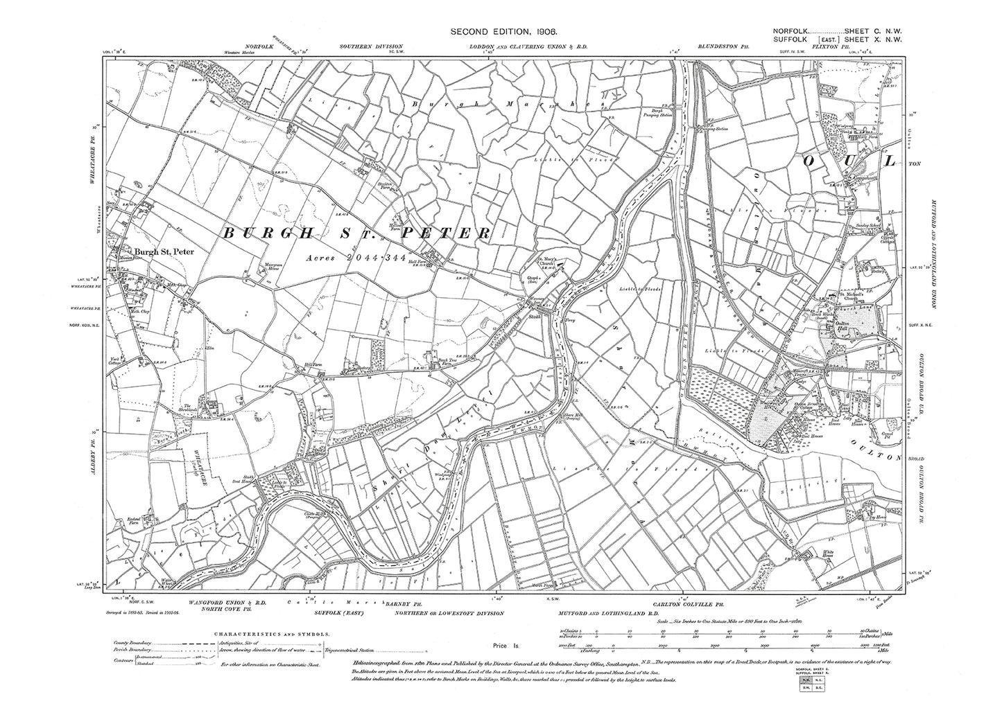 Burgh St Peter, Norfolk in 1906: 100NW