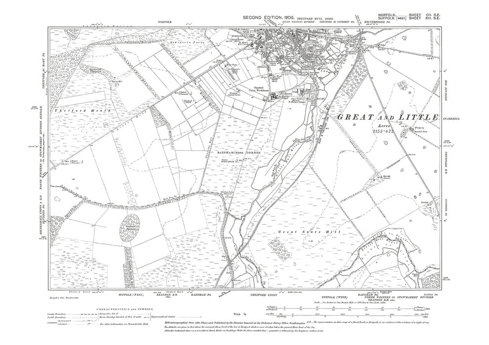 Thetford, Norfolk in 1905 102SE Old Map Downloads