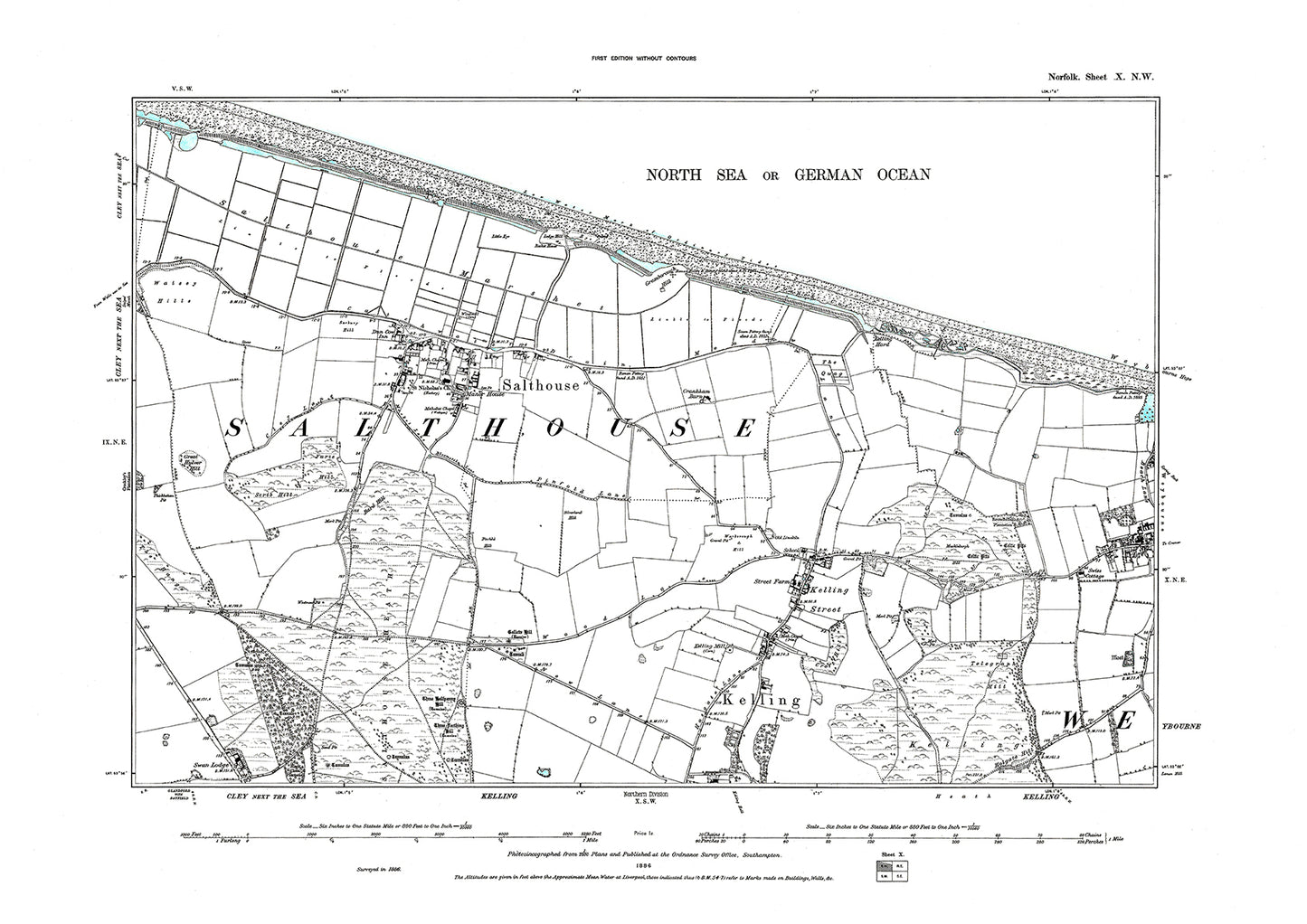 Salthouse, Kelling, Weybourne, Norfolk in 1886: 10NW