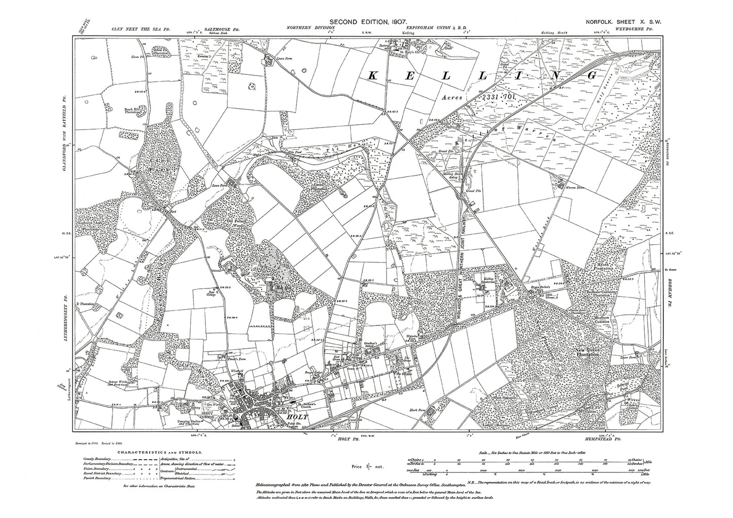 Holt, Kelling, Norfolk in 1907: 10SW