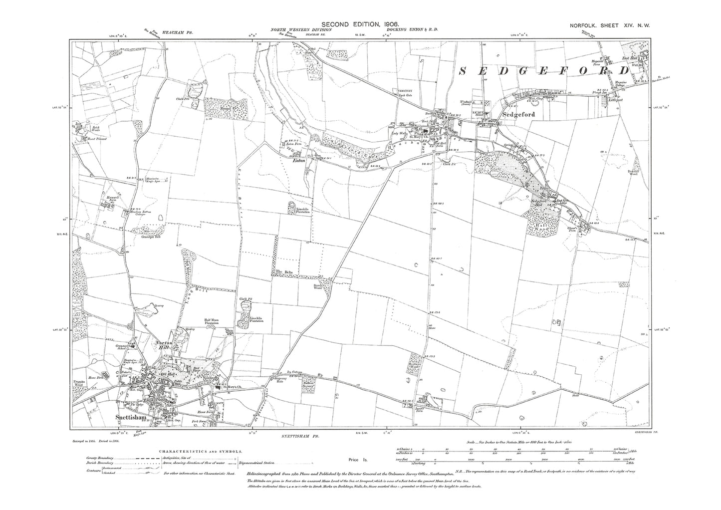 Sedgeford, Snettisham, Norfolk in 1906: 14NW