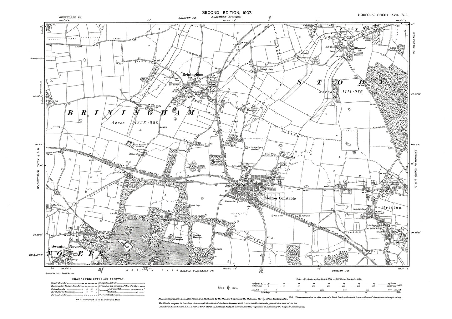 Briningham, Melton Constable, Briston, Norfolk in 1907: 17SE