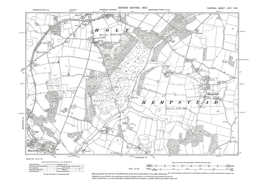 Hempstead, Holt, Hunworth, Norfolk in 1907: 18NW