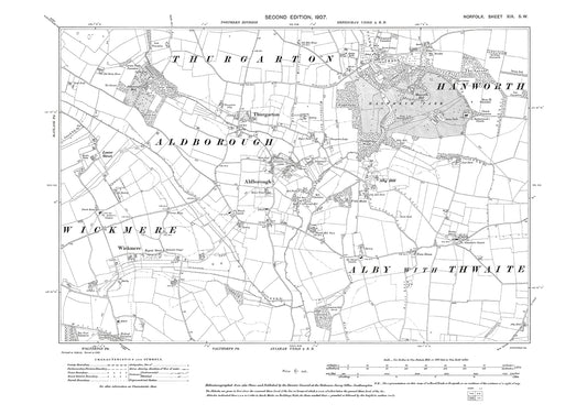 Thurgarton, Aldborough, Wickmere, Hanworth, Norfolk in 1907: 19SW