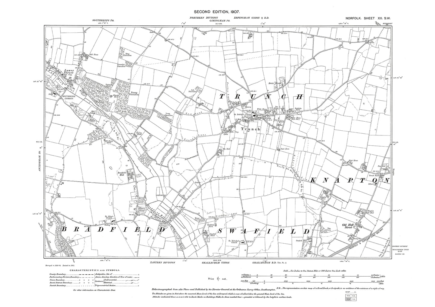 Trunch, Bradfield, Knapton, Norfolk in 1907: 20SW