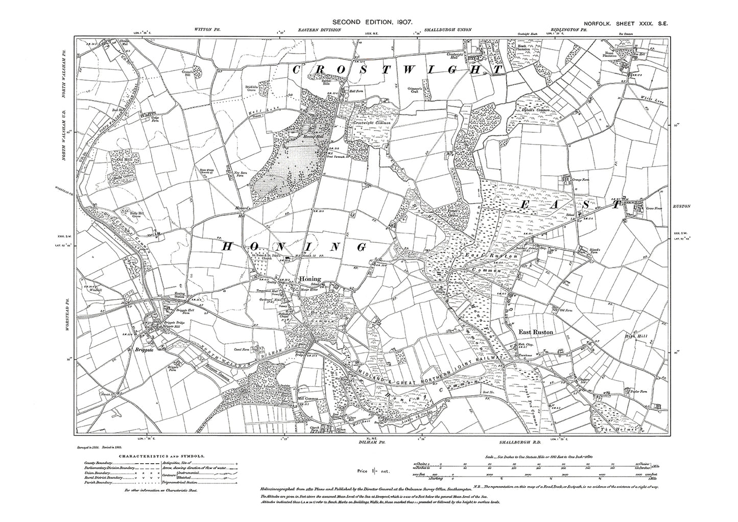 Honing, East Ruston, Norfolk in 1907: 29SE