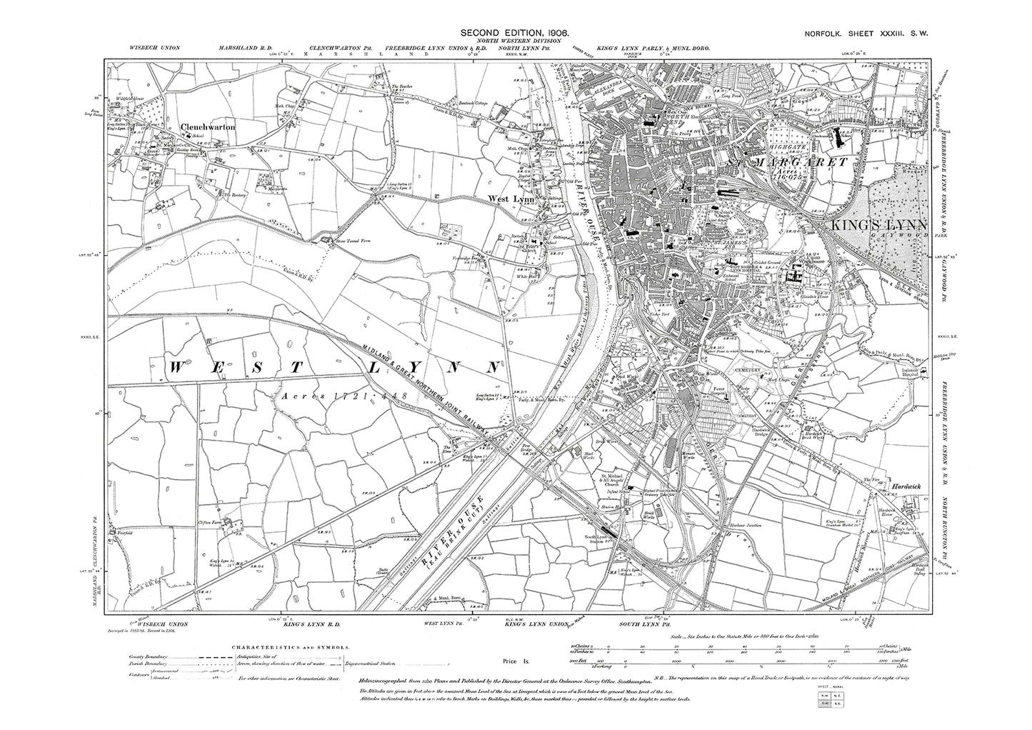 King's Lynn, Clenchwarton, Norfolk in 1906: 33SW