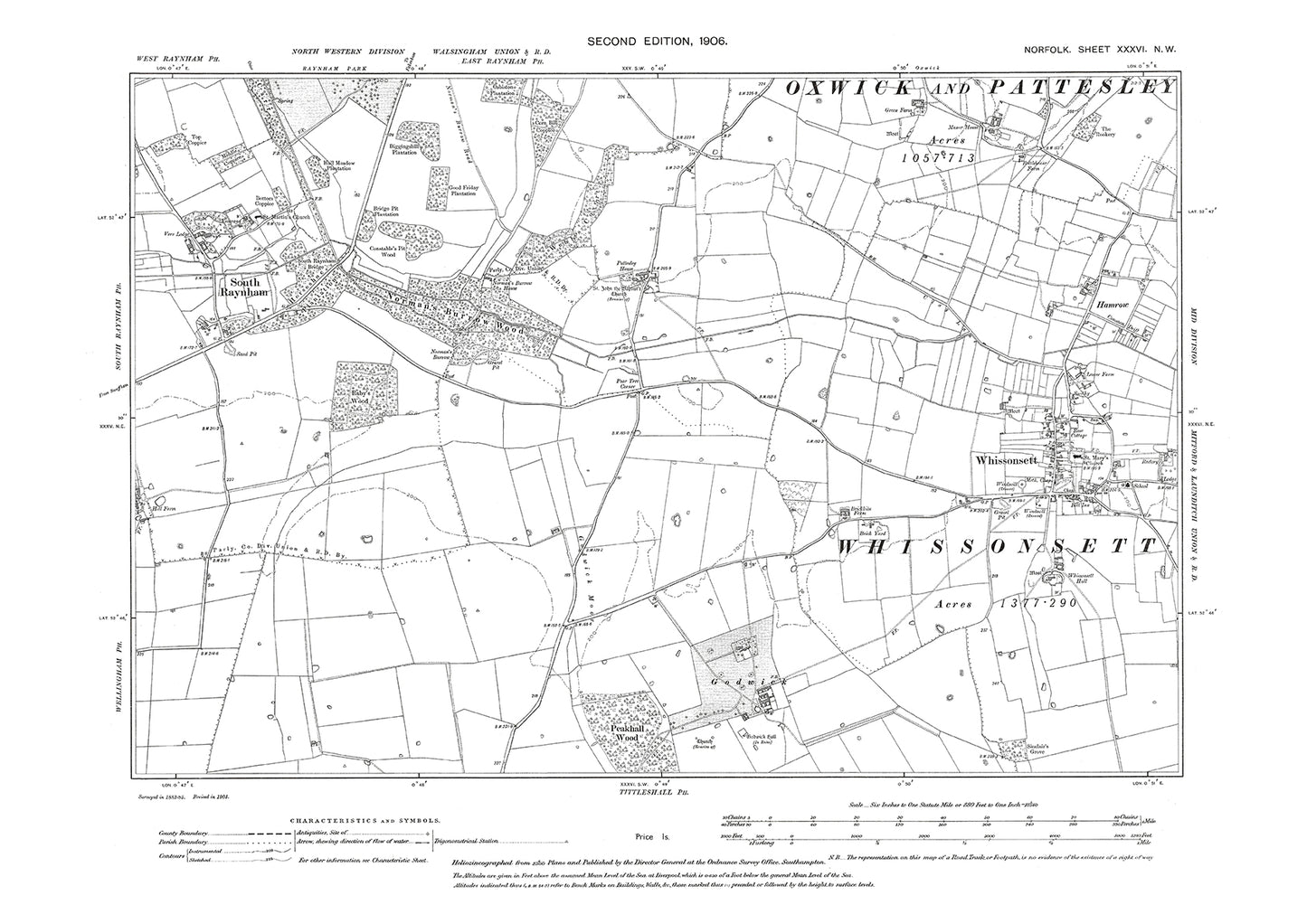 South Raynham, Whissonsett, Norfolk in 1906: 36NW