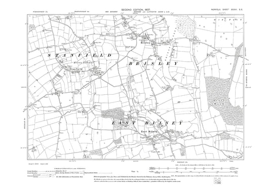 Brisley, East Bilney, Stanfield, Norfolk in 1907: 36SE