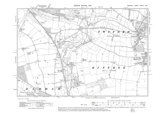 Twyford, Bintree, Broom Green, Norfolk in 1907: 37NW