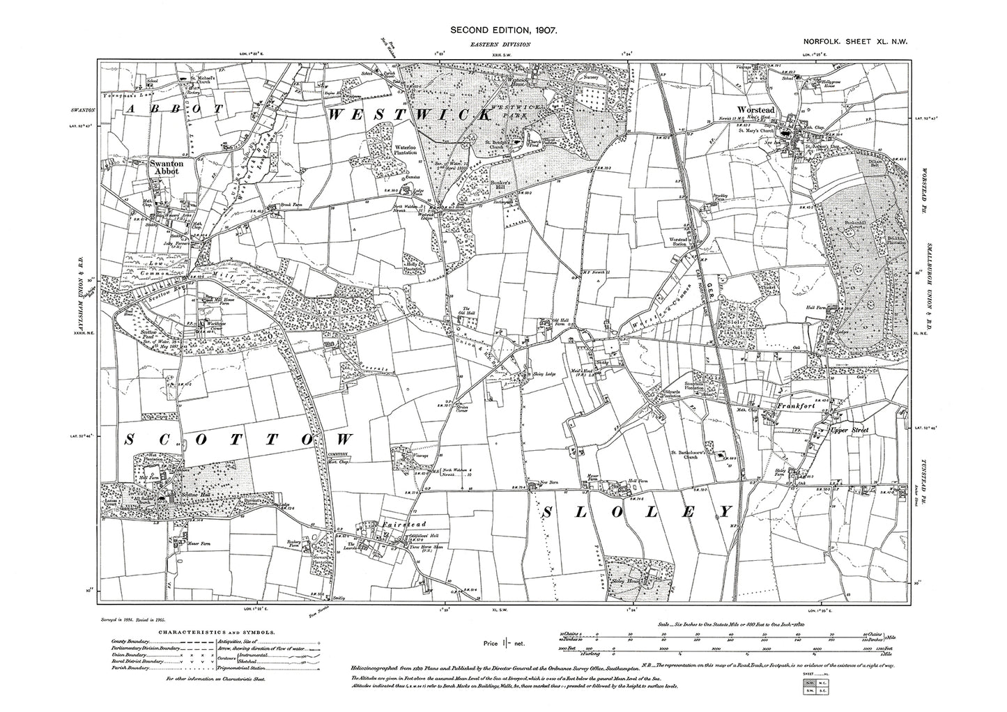 Swanton Abbot, Worstead, Norfolk in 1907: 40NW