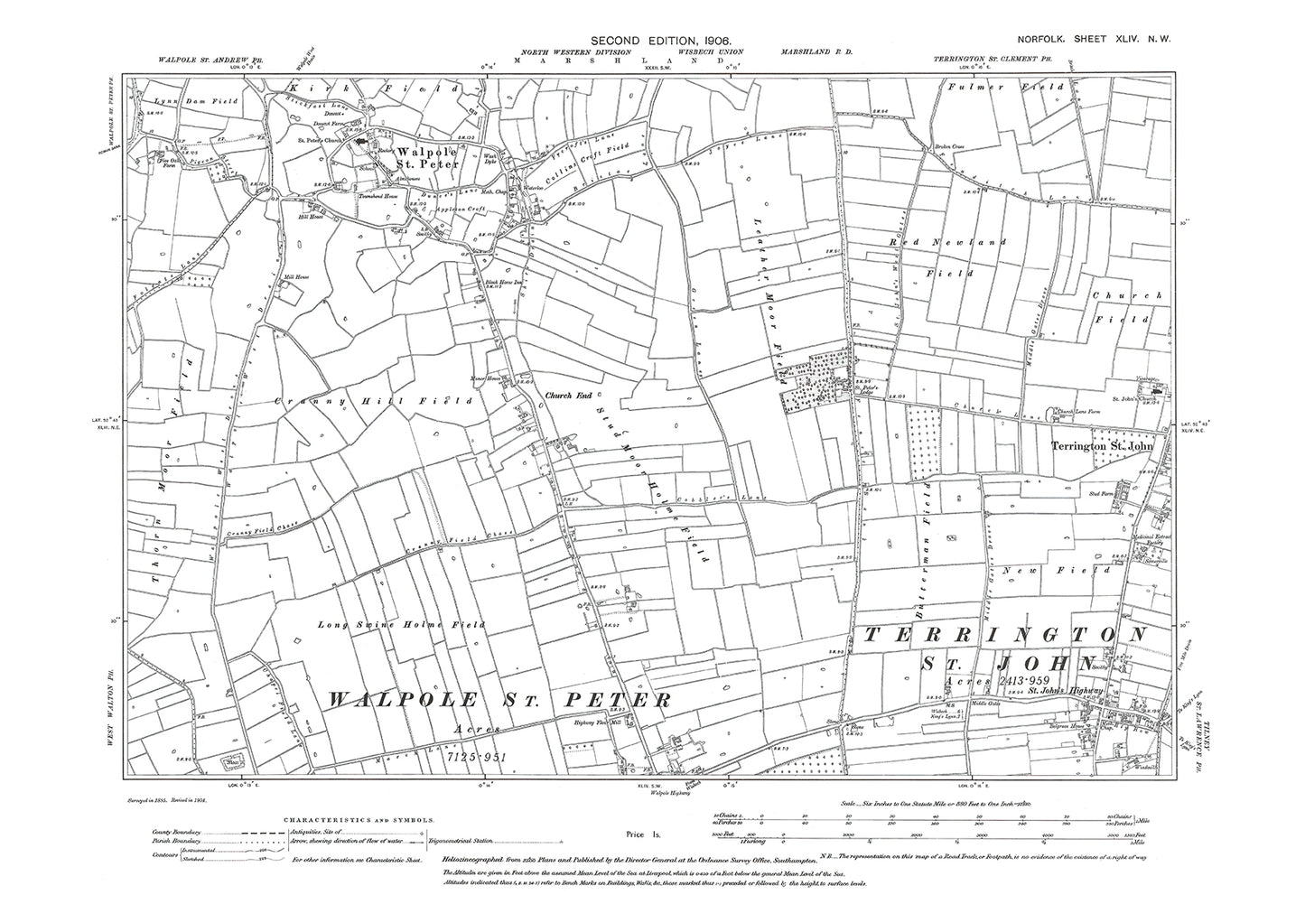 Terrington St John, Walpole St Peter, Tilney, Norfolk in 1906: 44NW