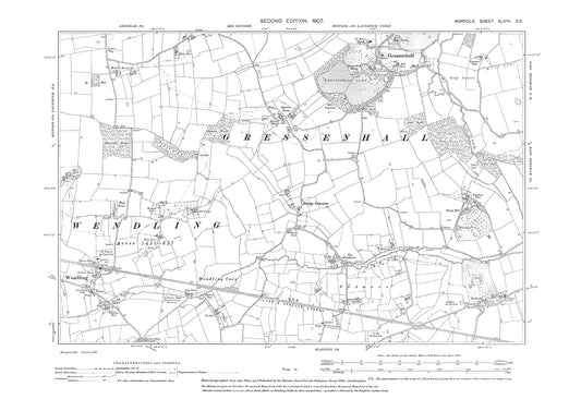 Gressenhall, Wendling, Bushy Common, Norfolk in 1907: 48SE