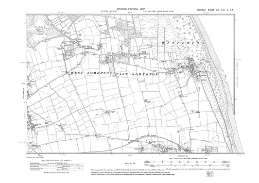 Winterton, West Somerton, Martham, Hemsby, Norfolk in 1907: 54NW