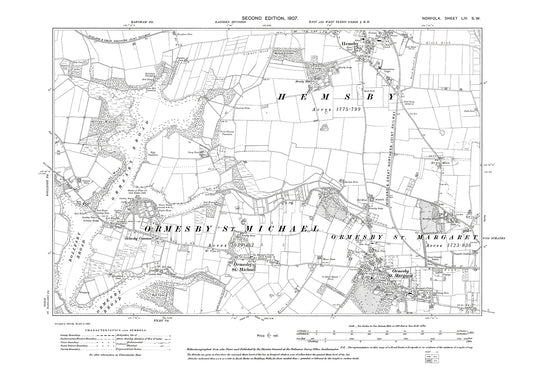 Hemsby, Ormesby, Norfolk in 1907: 54SW