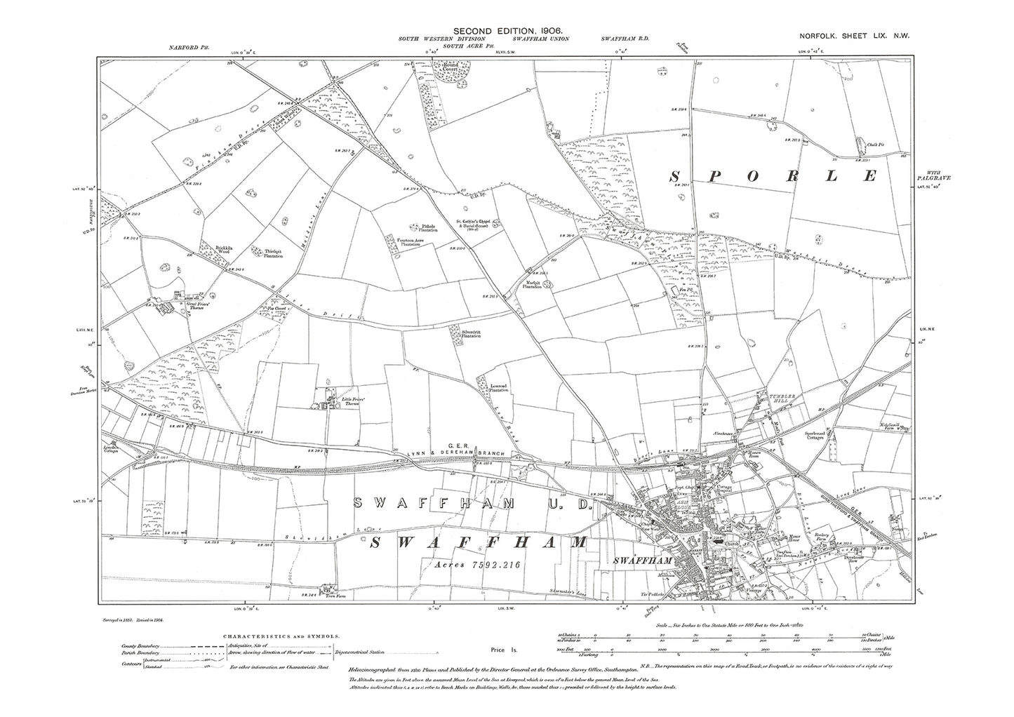 Swaffham, Norfolk in 1906: 59NW