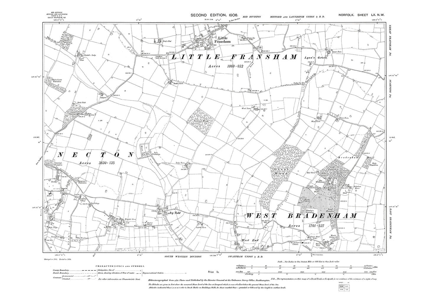 Little Fransham, West Bradenham, Necton, Norfolk in 1906: 60NW