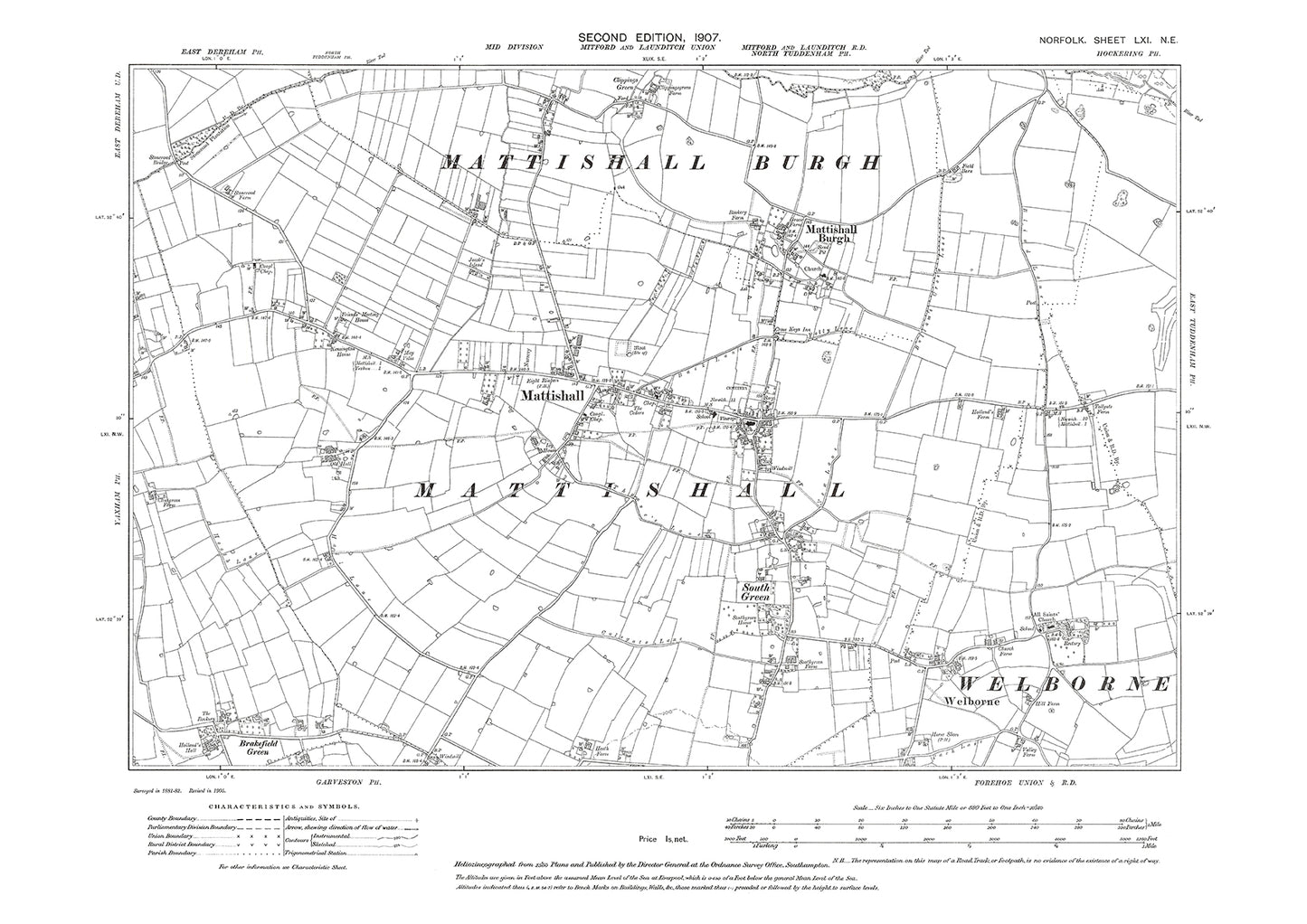 Mattishall, Welborne, Norfolk in 1907: 61NE