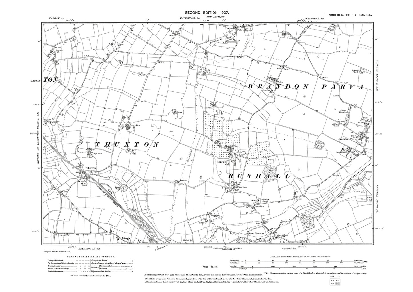 Runhall, Thuxton, Brandon Parva, Norfolk in 1907: 61SE