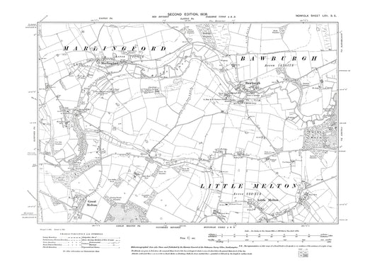 Bawburgh, Marlingford, Melton, Norfolk in 1908: 62SE