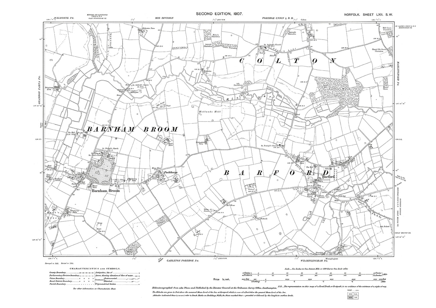 Barford, Barnham Broom, Colton, Norfolk in 1907: 62SW