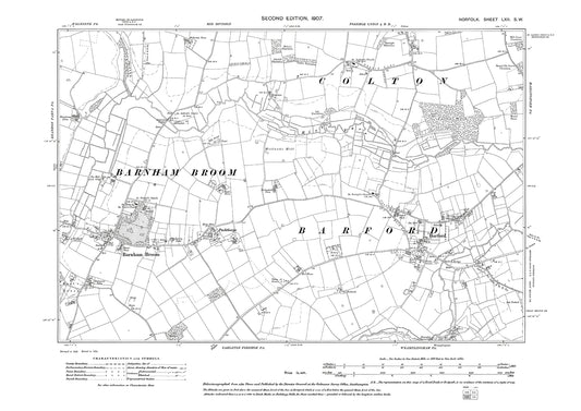 Barford, Barnham Broom, Colton, Norfolk in 1907: 62SW