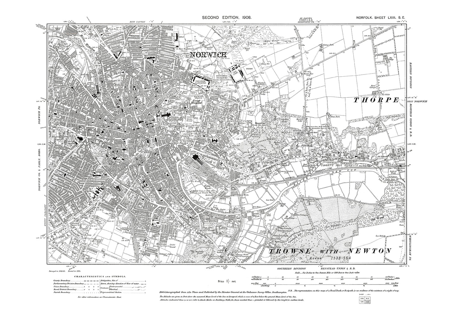 Norwich, Thorpe, Norfolk in 1908: 63SE