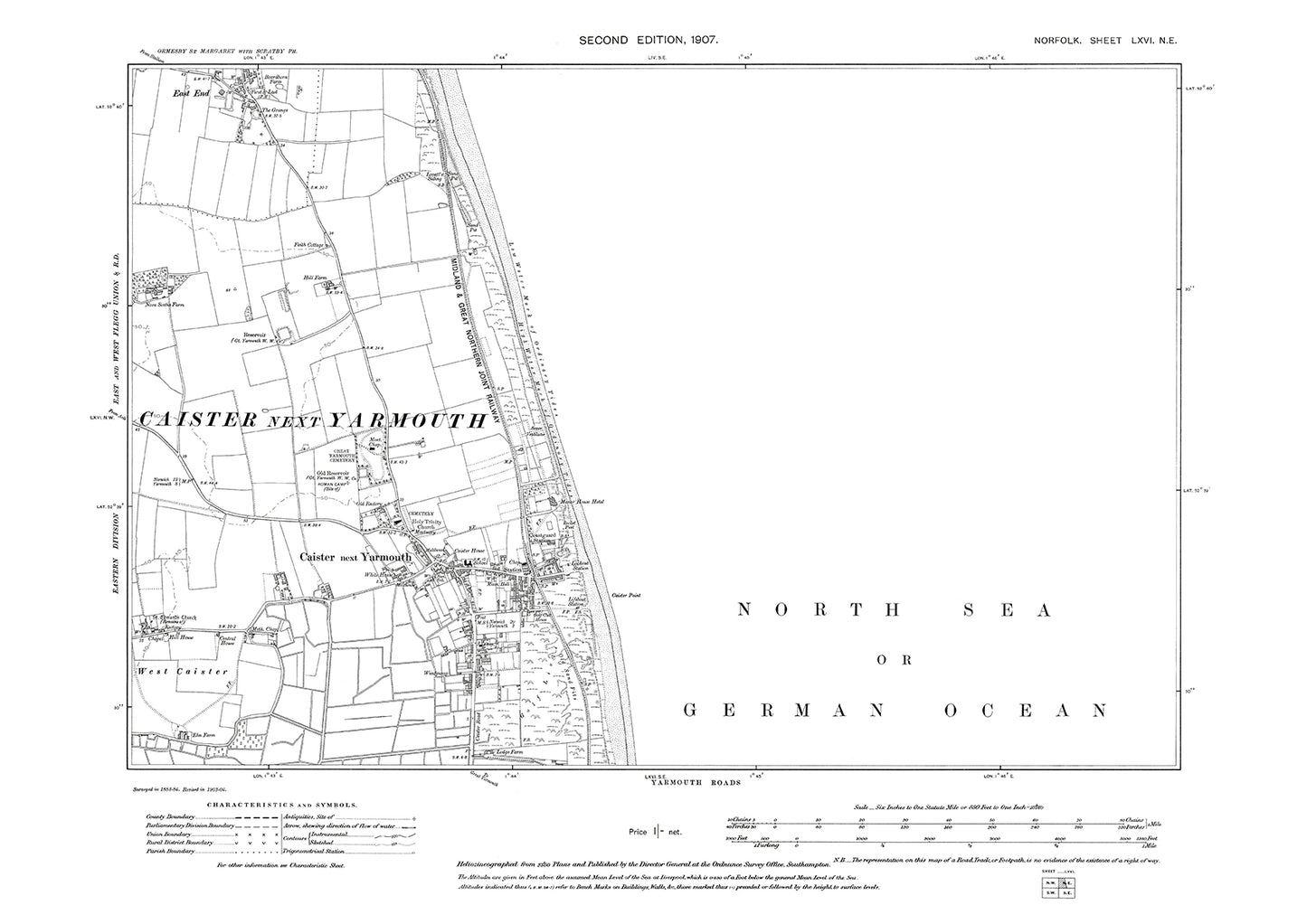 Caister next Yarmouth, Norfolk in 1907: 66NE